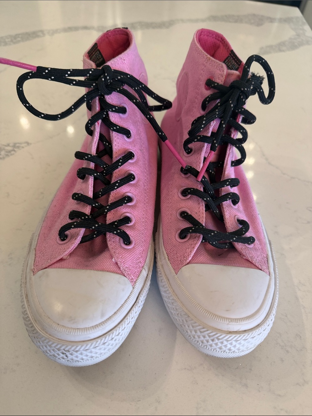 Converse Kids Pink High-Top Canvas Sneakers with Black Laces